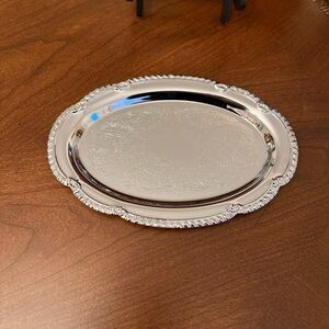 Vintage Irvinware Chrome-Plated Oval Serving Tray w/Etched Design 9.5"x6.5” USA